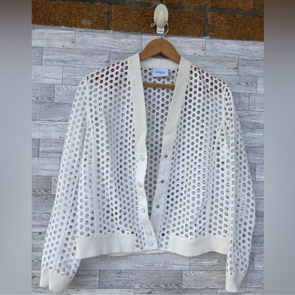 Akris Punto V-Neck Press-Button eyelet Bomber Jacket lace designer white summer - Picture 7 of 17